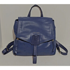 Cole Haan Felicity Pebbled Leather Backpack Multi Pocket & Woven Zip Detail Blue